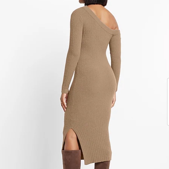 Express Cozy Ribbed One Shoulder Midi Sheath Dress size small - Picture 2 of 9